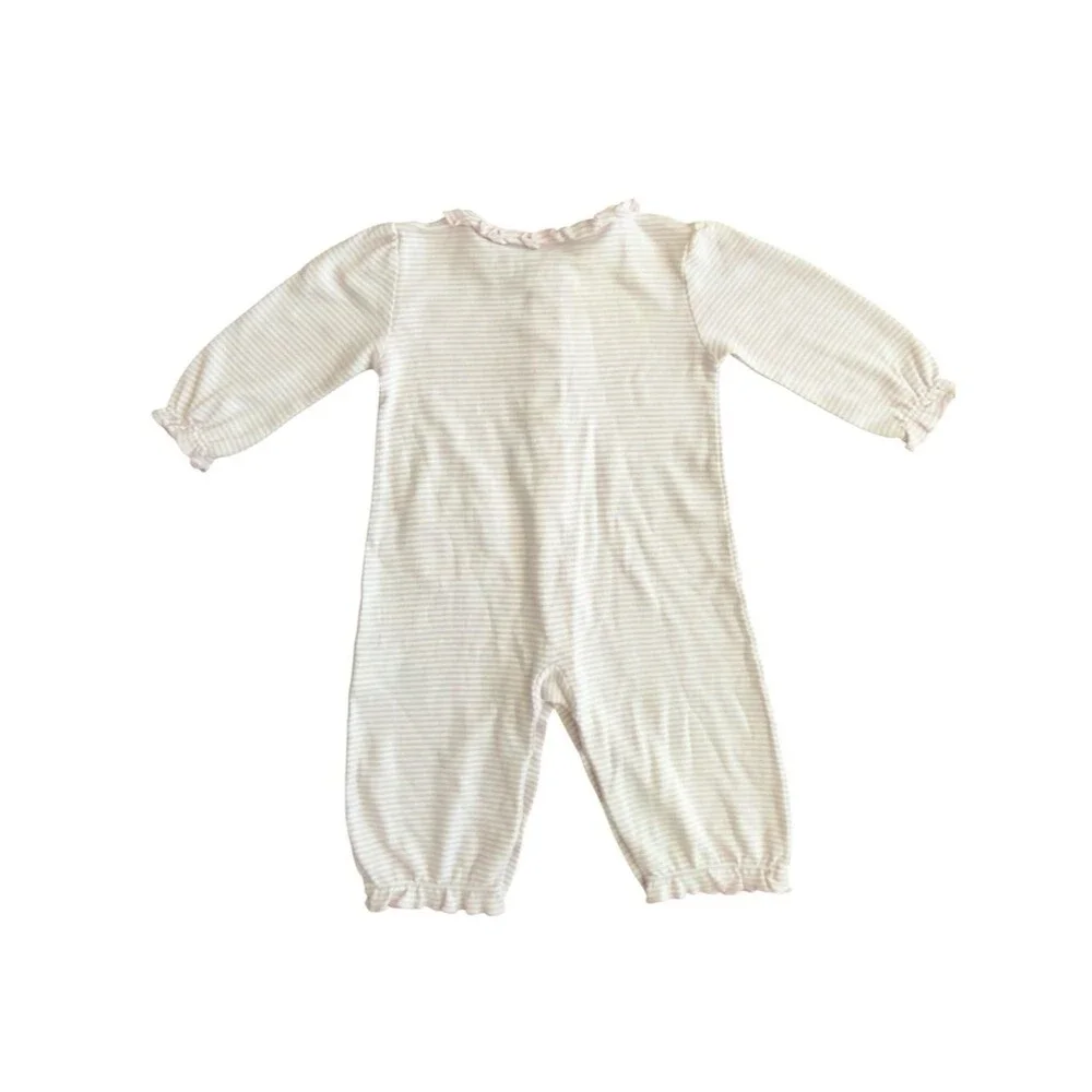 Kissy Kissy Baby Long Sleeve Pink & White Stripe One Piece Outfit. 6-9 Months.